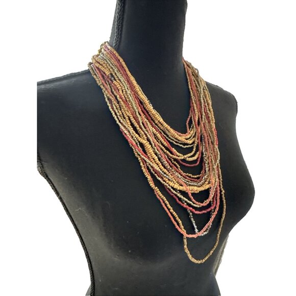 Chicos Layered Mutlicolor Gold Tone 14" Long Sead Bead Statement Necklace NEW - Picture 2 of 10